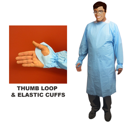 POLY GOWN THUMB LOOP & ELASTIC CUFFS